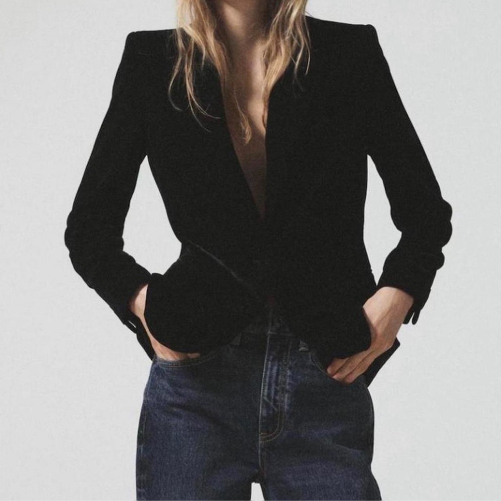 Mango Classic Black Velvet Blazer - Picture 2 of 7